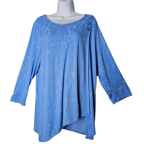 Habitat Blue Textured Faux Wrap Button Top Women’s XL Soft Asymmetrical Tunic - Picture 1 of 10
